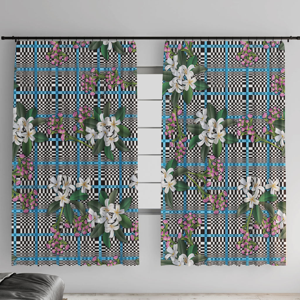 Blue Binakol Motifs With Jasminum Sambac Window Curtain Mabuhay Philippines Festival DT05 With Hooks Blue - Polynesian Pride