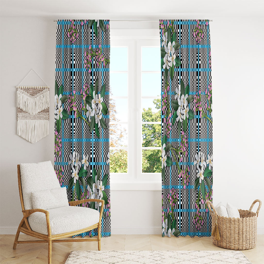 Blue Binakol Motifs With Jasminum Sambac Window Curtain Mabuhay Philippines Festival DT05 - Polynesian Pride