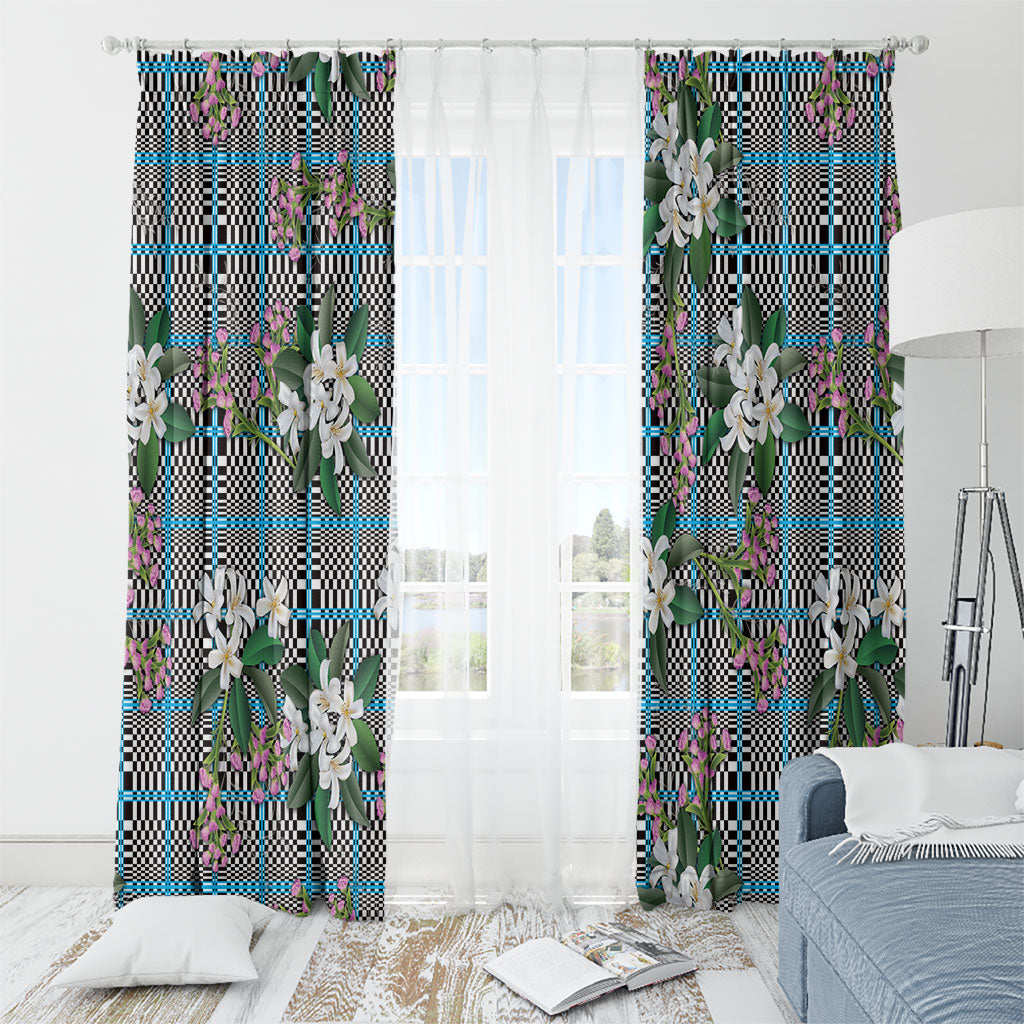 Blue Binakol Motifs With Jasminum Sambac Window Curtain Mabuhay Philippines Festival DT05 - Polynesian Pride