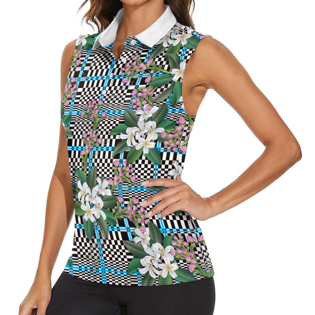 Blue Binakol Motifs With Jasminum Sambac Women Sleeveless Polo Shirt Mabuhay Philippines Festival DT05 - Polynesian Pride