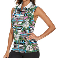 Blue Binakol Motifs With Jasminum Sambac Women Sleeveless Polo Shirt Mabuhay Philippines Festival DT05 - Polynesian Pride