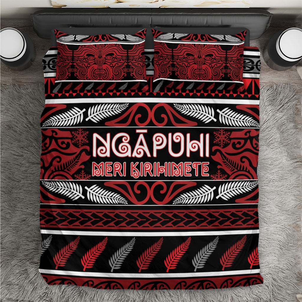 Ngapuhi Aotearoa Meri Kirihimete Bedding Set Maori Silver Fern Koru Tribal Pattern
