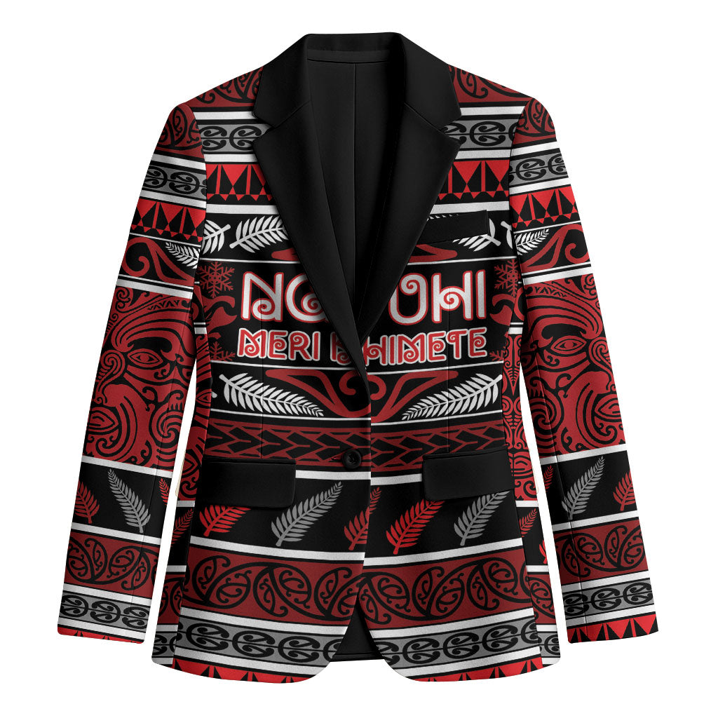 Personalised Ngapuhi Aotearoa Meri Kirihimete Blazer Maori Silver Fern Koru Tribal Pattern DT05 Unisex Red - Polynesian Pride