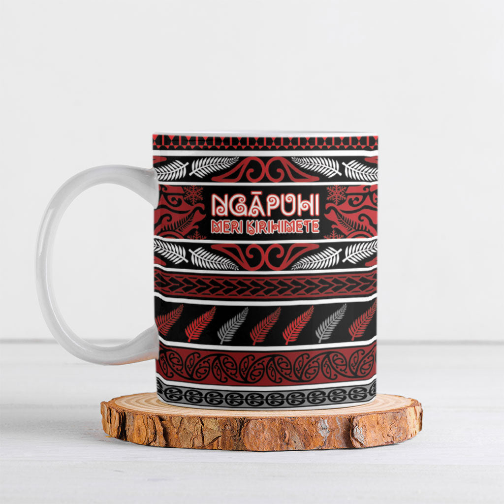 Personalised Ngapuhi Aotearoa Meri Kirihimete Ceramic Mug Maori Silver Fern Koru Tribal Pattern