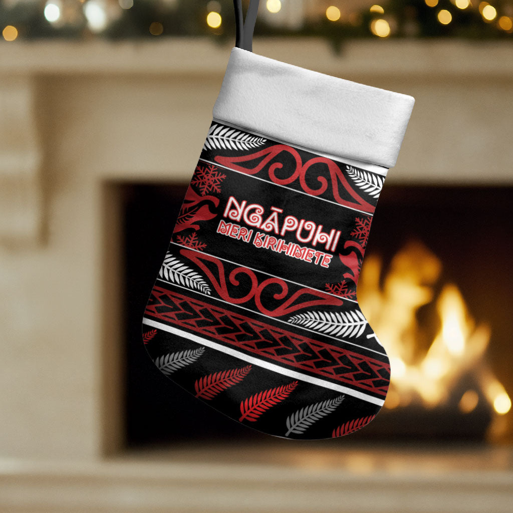 Personalised Ngapuhi Aotearoa Meri Kirihimete Christmas Stocking Maori Silver Fern Koru Tribal Pattern