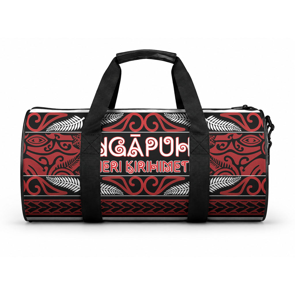 Ngapuhi Aotearoa Meri Kirihimete Duffle Bag Maori Silver Fern Koru Tribal Pattern