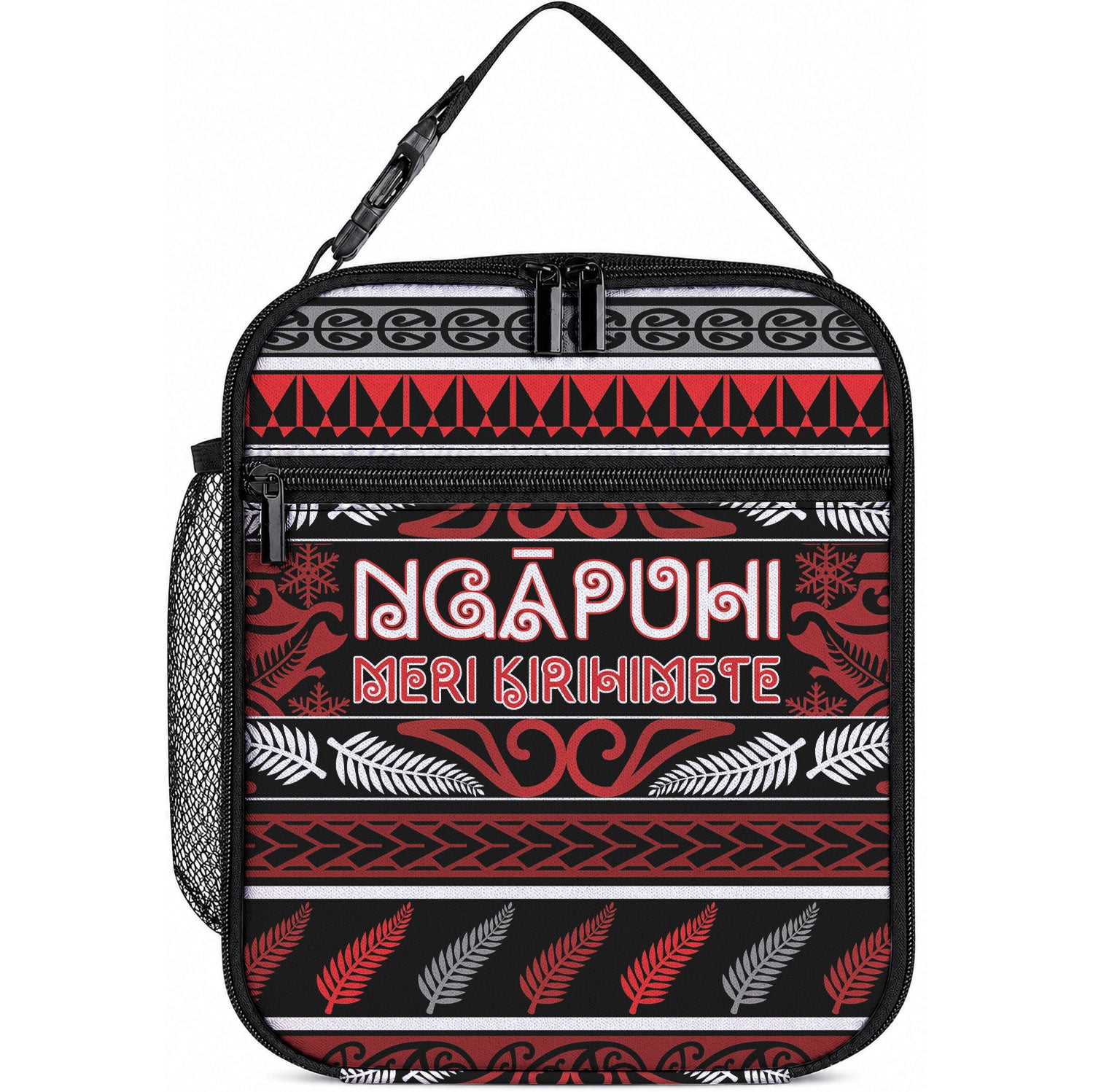 Ngapuhi Aotearoa Meri Kirihimete Lunch Bag Maori Silver Fern Koru Tribal Pattern