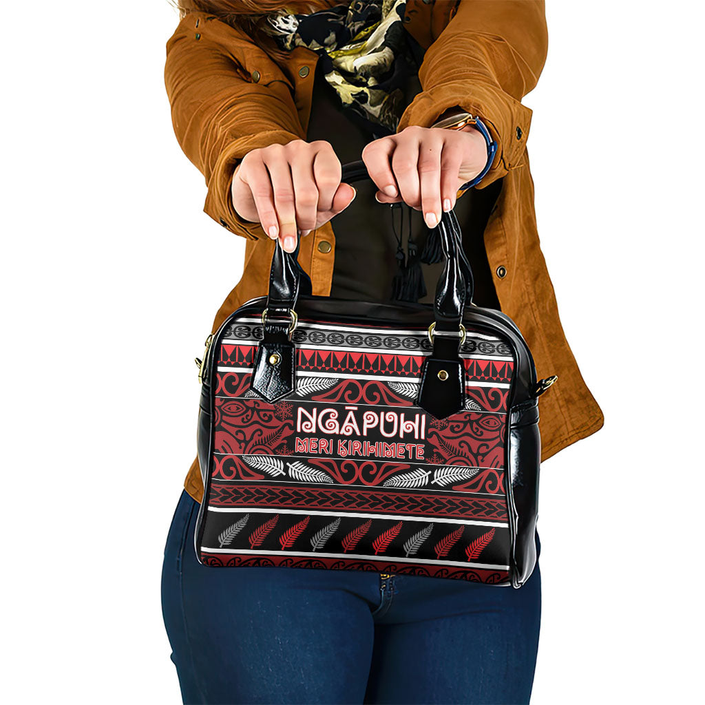 Ngapuhi Aotearoa Meri Kirihimete Shoulder Handbag Maori Silver Fern Koru Tribal Pattern DT05 One Size Red - Polynesian Pride