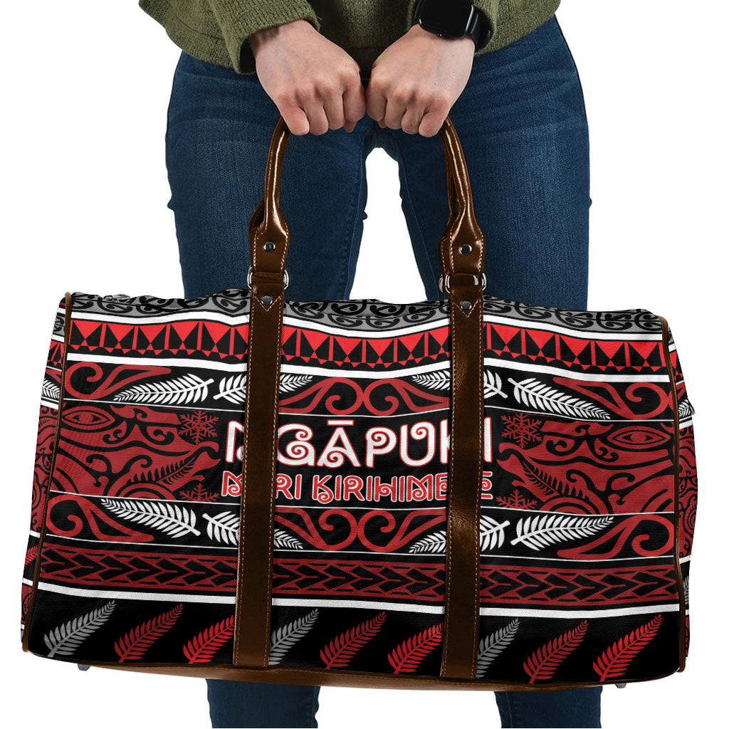 Ngapuhi Aotearoa Meri Kirihimete Travel Bag Maori Silver Fern Koru Tribal Pattern DT05 Red - Polynesian Pride