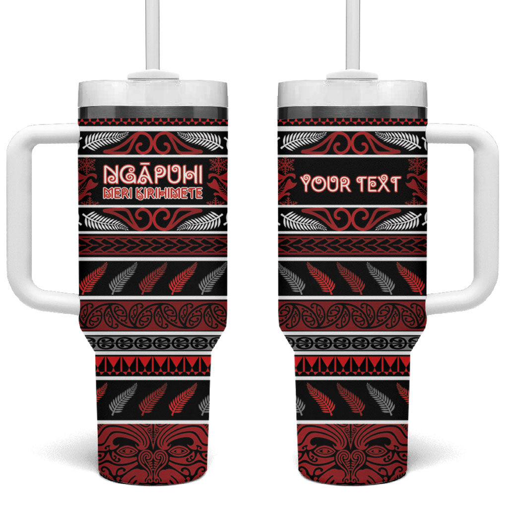 Personalised Ngapuhi Aotearoa Meri Kirihimete Tumbler With Handle Maori Silver Fern Koru Tribal Pattern DT05 One Size: 40 oz Red - Polynesian Pride
