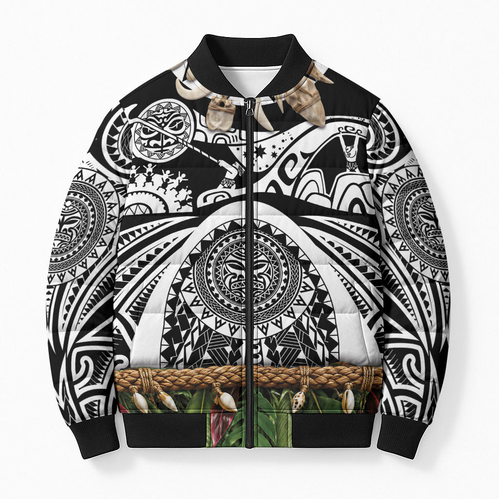 Polynesia Maui Black Tattoo Inspired Bomber Puffer Jacket Tropical Leaf Skirt Costume