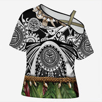 Polynesia Maui Black Tattoo Inspired Cross Shoulder Shirt Tropical Leaf Skirt Costume DT05 Female Black - Polynesian Pride