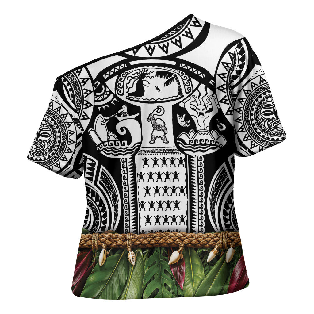 Polynesia Maui Black Tattoo Inspired Cross Shoulder Shirt Tropical Leaf Skirt Costume DT05 - Polynesian Pride