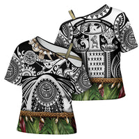 Polynesia Maui Black Tattoo Inspired Cross Shoulder Shirt Tropical Leaf Skirt Costume DT05 - Polynesian Pride