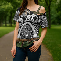 Polynesia Maui Black Tattoo Inspired Cross Shoulder Shirt Tropical Leaf Skirt Costume DT05 - Polynesian Pride