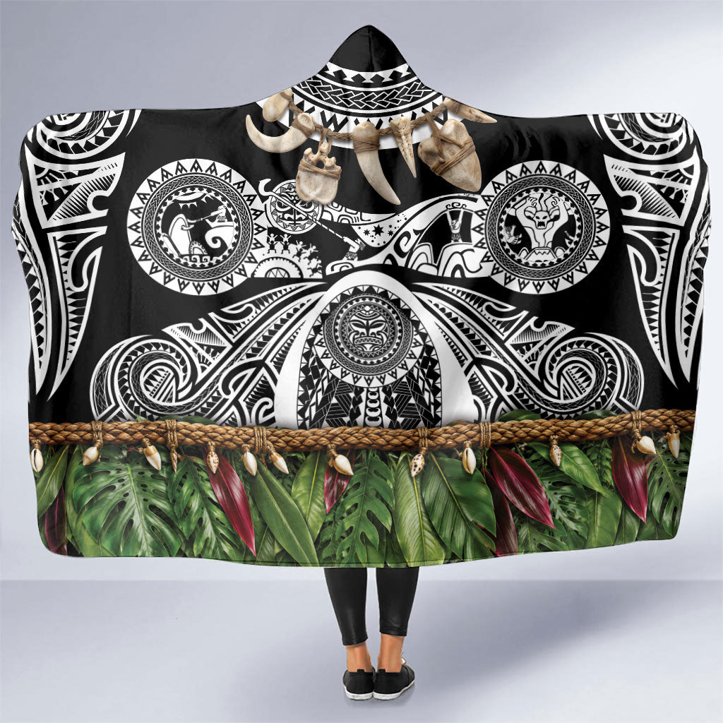 Polynesia Maui Black Tattoo Inspired Hooded Blanket Tropical Leaf Skirt Costume DT05 One Size Black - Polynesian Pride