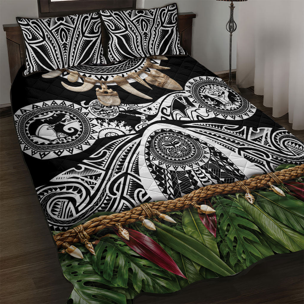 Polynesia Maui Black Tattoo Inspired Quilt Bed Set Tropical Leaf Skirt Costume DT05 Black - Polynesian Pride