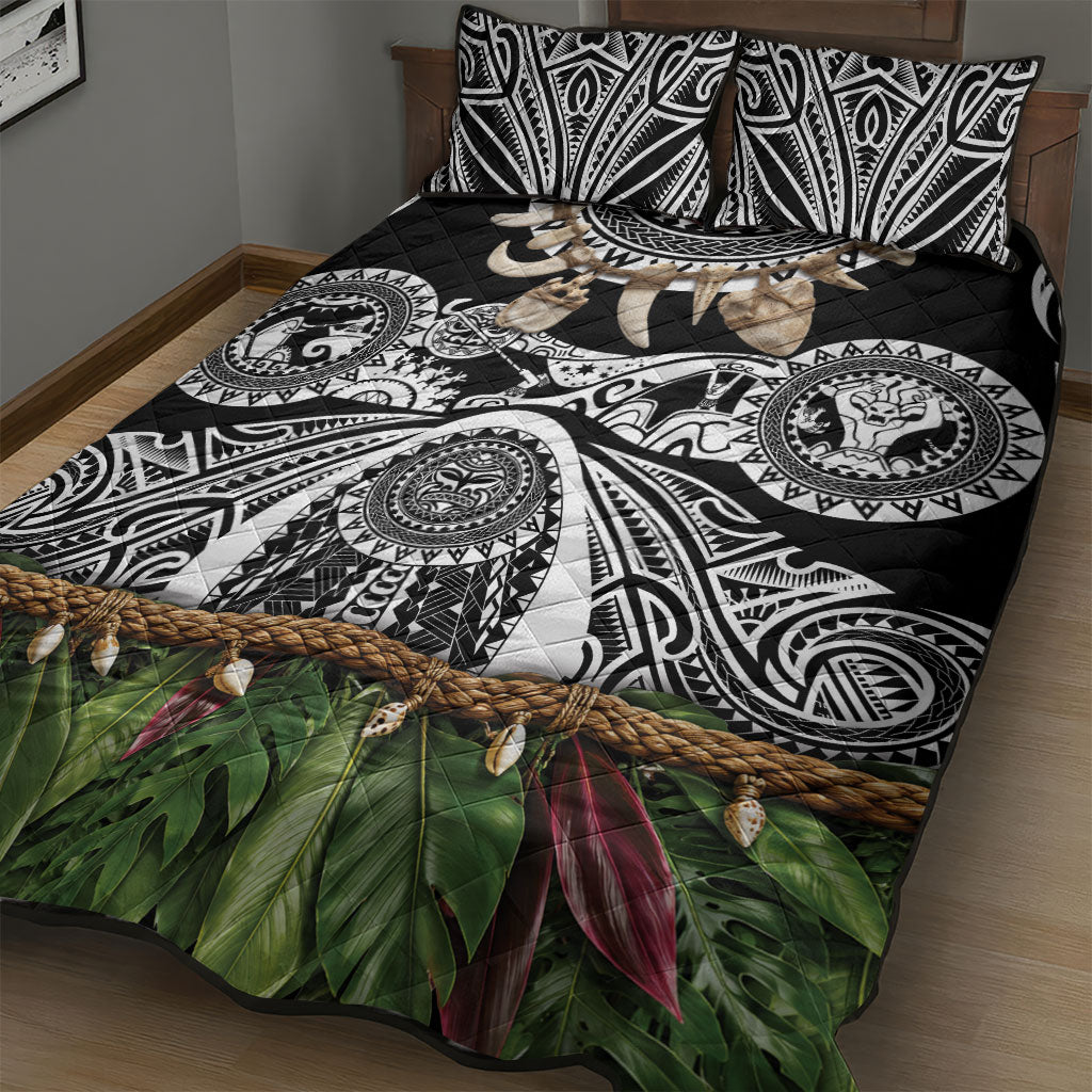 Polynesia Maui Black Tattoo Inspired Quilt Bed Set Tropical Leaf Skirt Costume DT05 - Polynesian Pride
