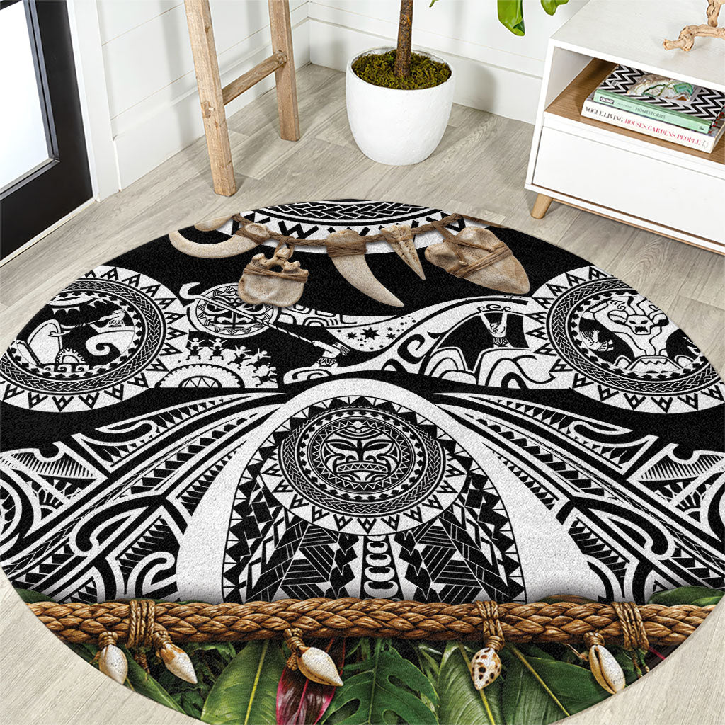 Polynesia Maui Black Tattoo Inspired Round Carpet Tropical Leaf Skirt Costume
