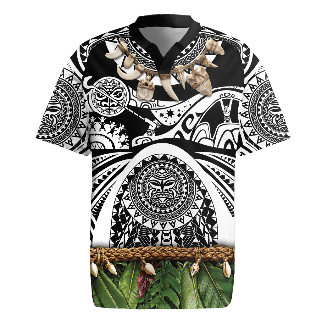 Polynesia Maui Black Tattoo Inspired Rugby Jersey Tropical Leaf Skirt Costume DT05 Black - Polynesian Pride