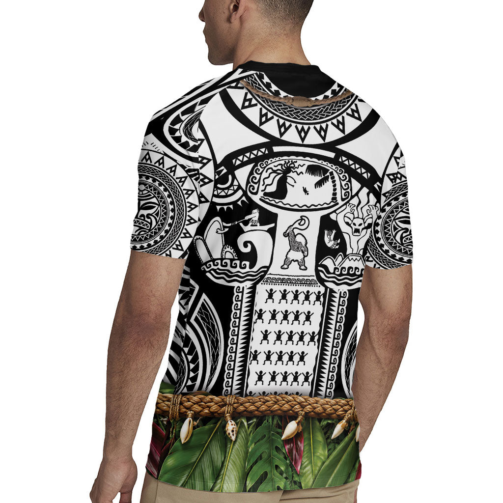 Polynesia Maui Black Tattoo Inspired Rugby Jersey Tropical Leaf Skirt Costume DT05 - Polynesian Pride