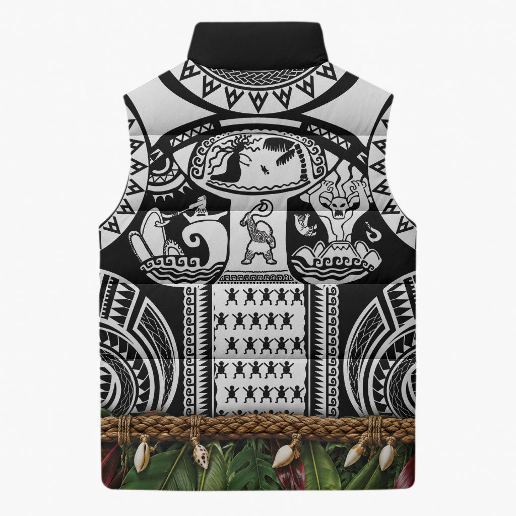 Polynesia Maui Black Tattoo Inspired Sleeveless Puffer Jacket Tropical Leaf Skirt Costume DT05 - Polynesian Pride