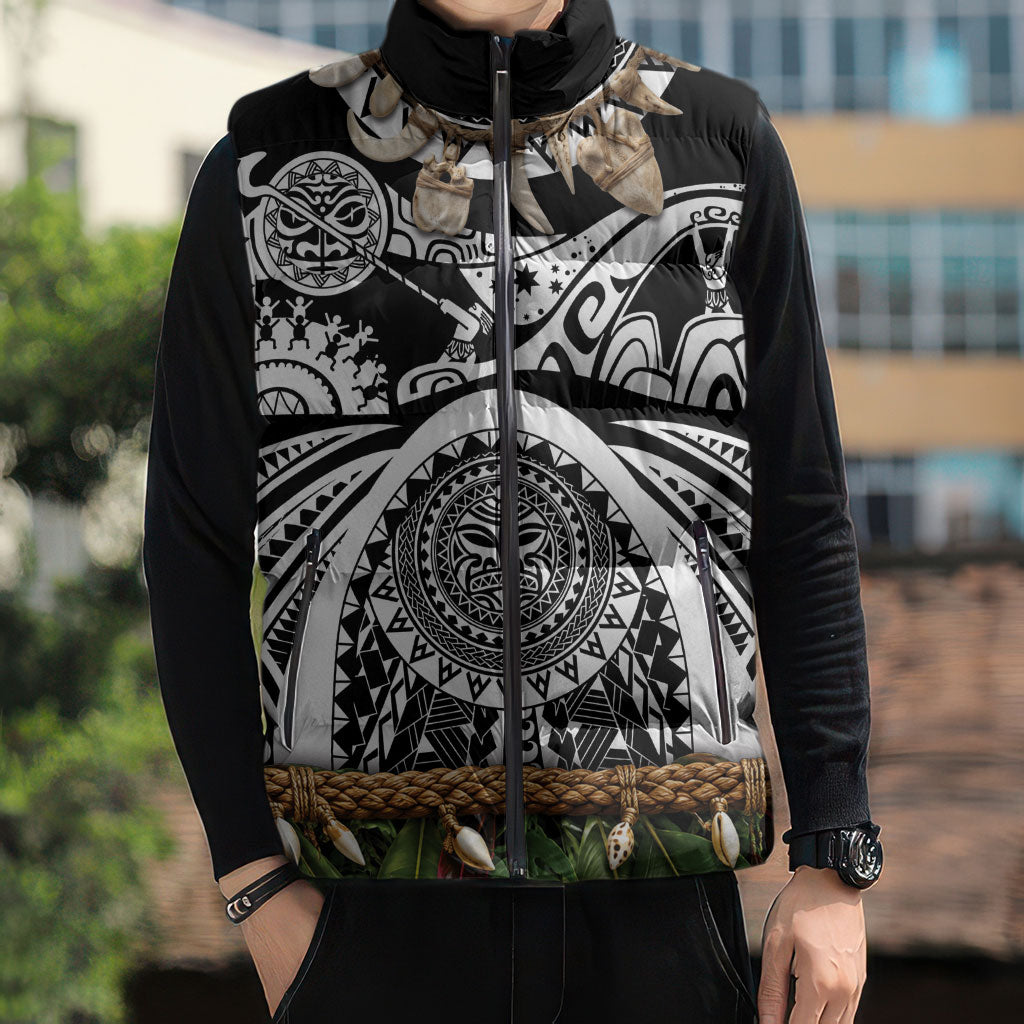 Polynesia Maui Black Tattoo Inspired Sleeveless Puffer Jacket Tropical Leaf Skirt Costume DT05 - Polynesian Pride