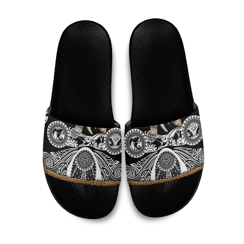Polynesia Maui Black Tattoo Inspired Slide Sandals Tropical Leaf Skirt Costume