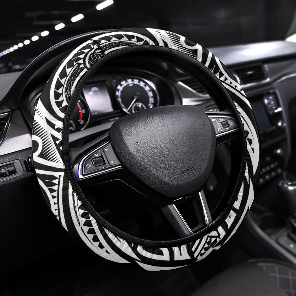 Polynesia Maui Black Tattoo Inspired Steering Wheel Cover Tropical Leaf Skirt Costume DT05 Universal Fit Black - Polynesian Pride