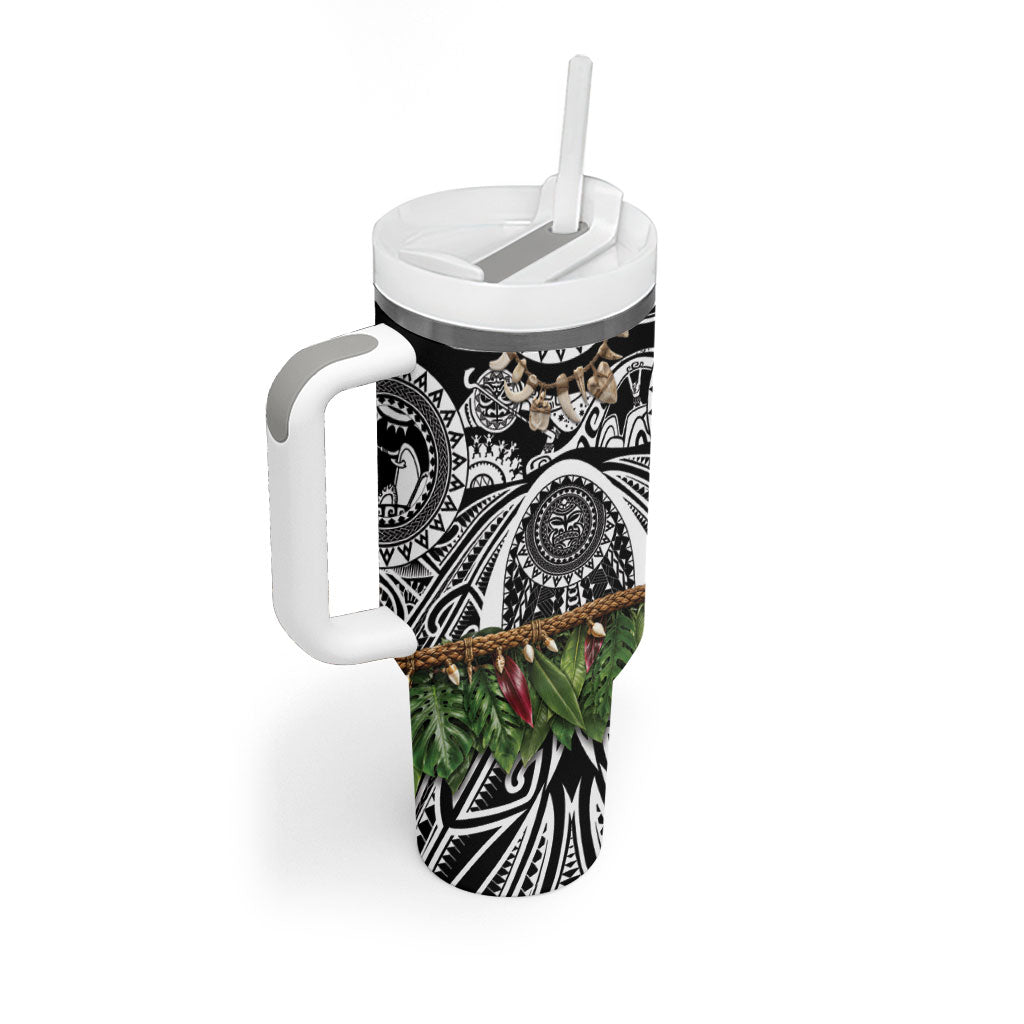 Polynesia Maui Black Tattoo Inspired Tumbler With Handle Tropical Leaf Skirt Costume DT05 - Polynesian Pride