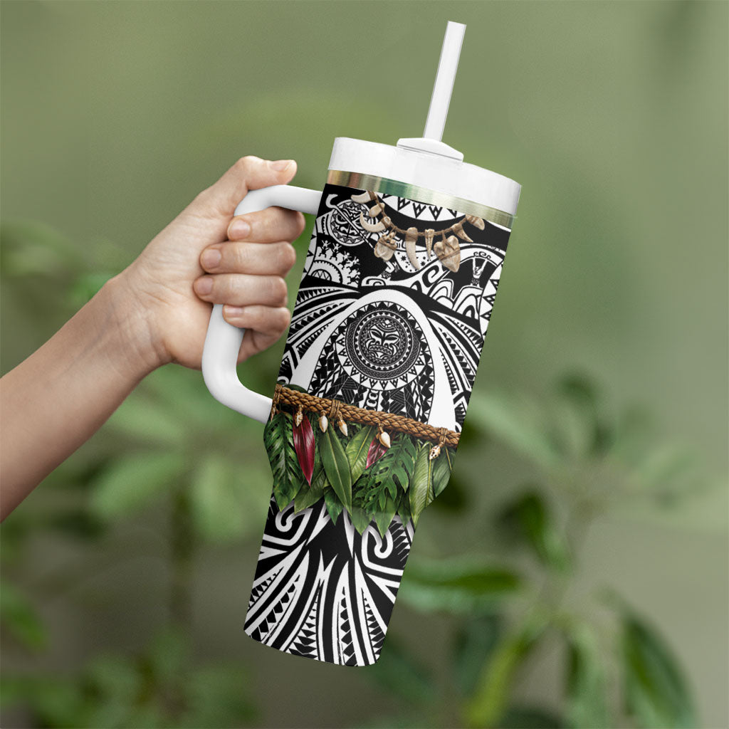 Polynesia Maui Black Tattoo Inspired Tumbler With Handle Tropical Leaf Skirt Costume DT05 - Polynesian Pride