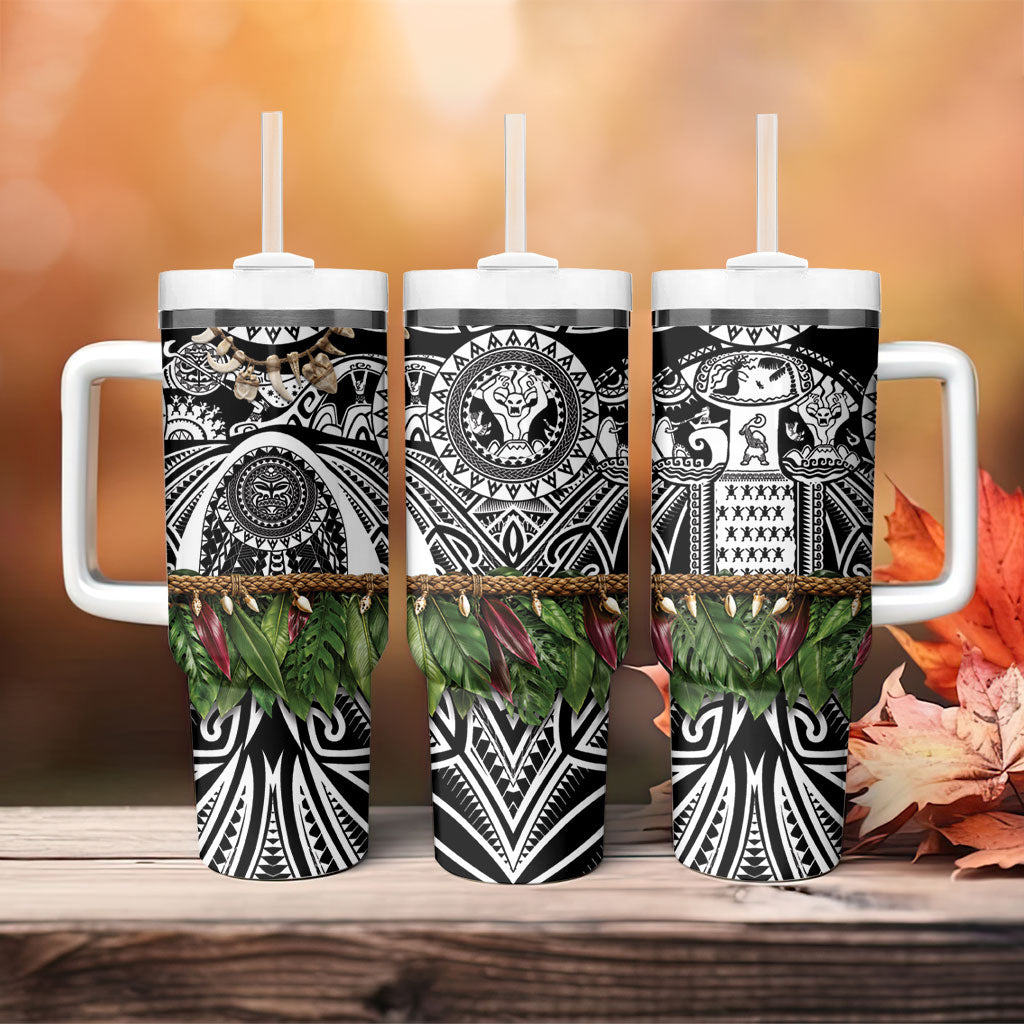 Polynesia Maui Black Tattoo Inspired Tumbler With Handle Tropical Leaf Skirt Costume DT05 - Polynesian Pride