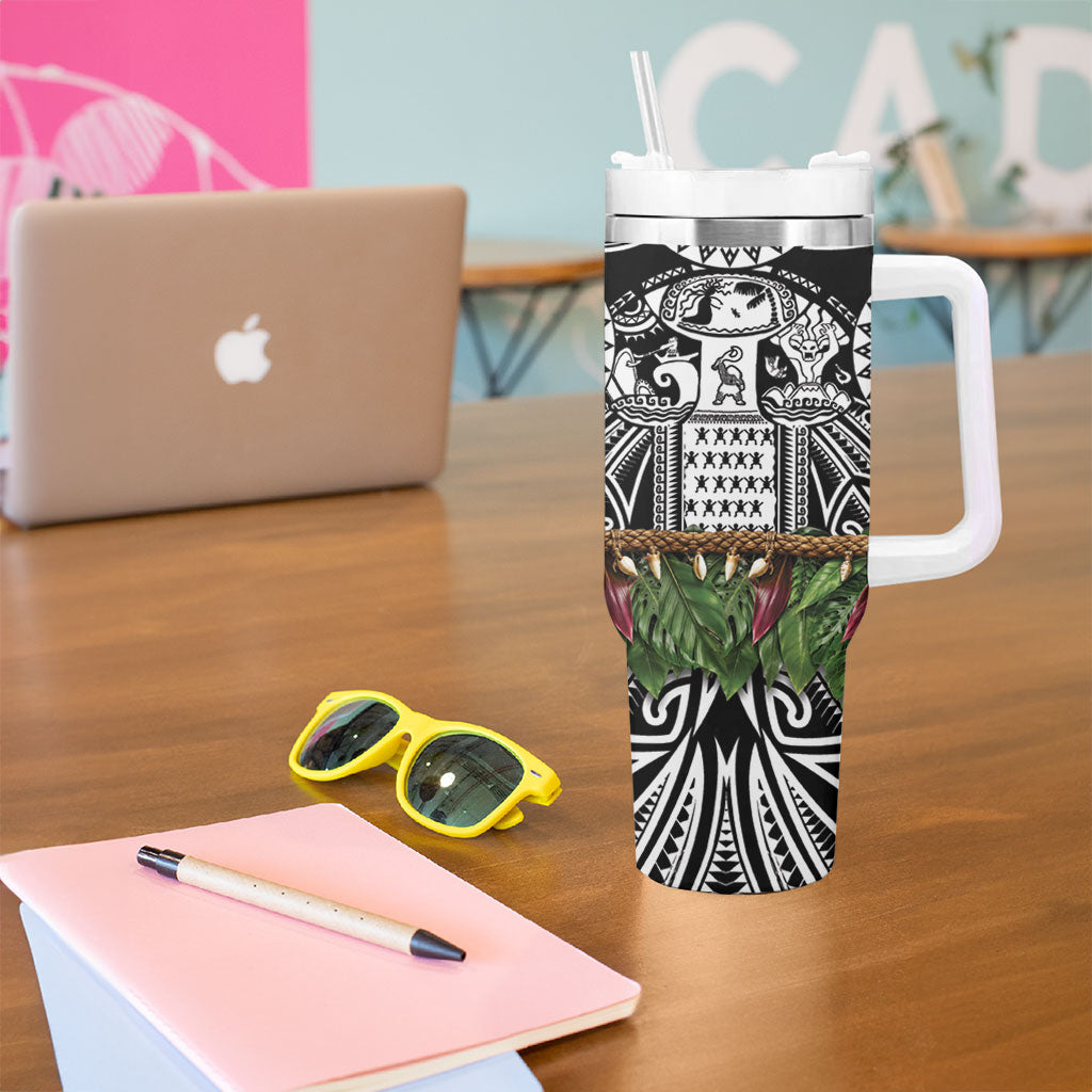 Polynesia Maui Black Tattoo Inspired Tumbler With Handle Tropical Leaf Skirt Costume DT05 - Polynesian Pride