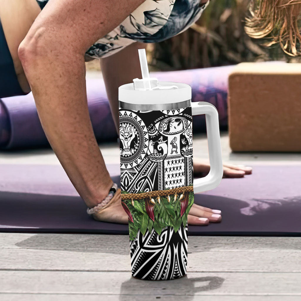 Polynesia Maui Black Tattoo Inspired Tumbler With Handle Tropical Leaf Skirt Costume DT05 - Polynesian Pride