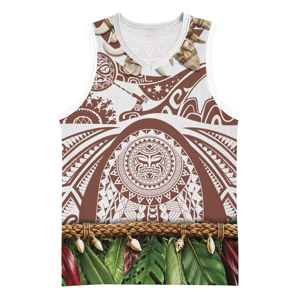 Polynesia Maui Umber Tattoo Inspired Basketball Jersey Tropical Leaf Skirt Costume DT05 Unisex Brown - Polynesian Pride