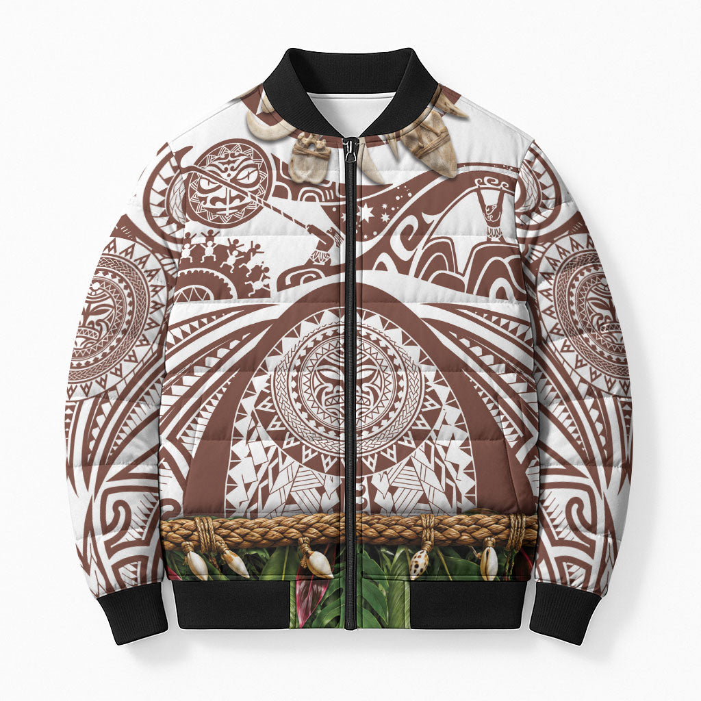 Polynesia Maui Umber Tattoo Inspired Bomber Puffer Jacket Tropical Leaf Skirt Costume