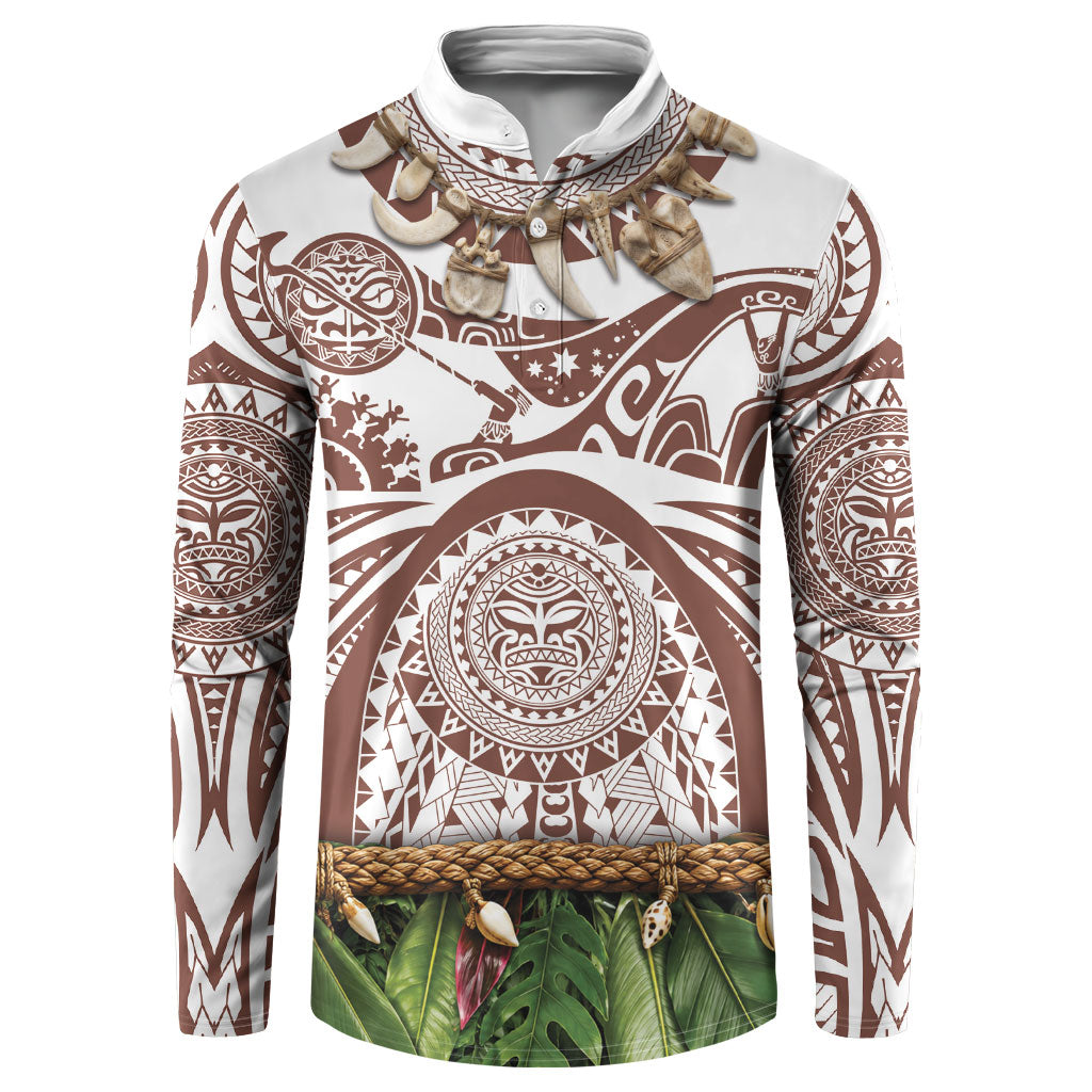 Polynesia Maui Umber Tattoo Inspired Button Sweatshirt Tropical Leaf Skirt Costume DT05 Brown - Polynesian Pride