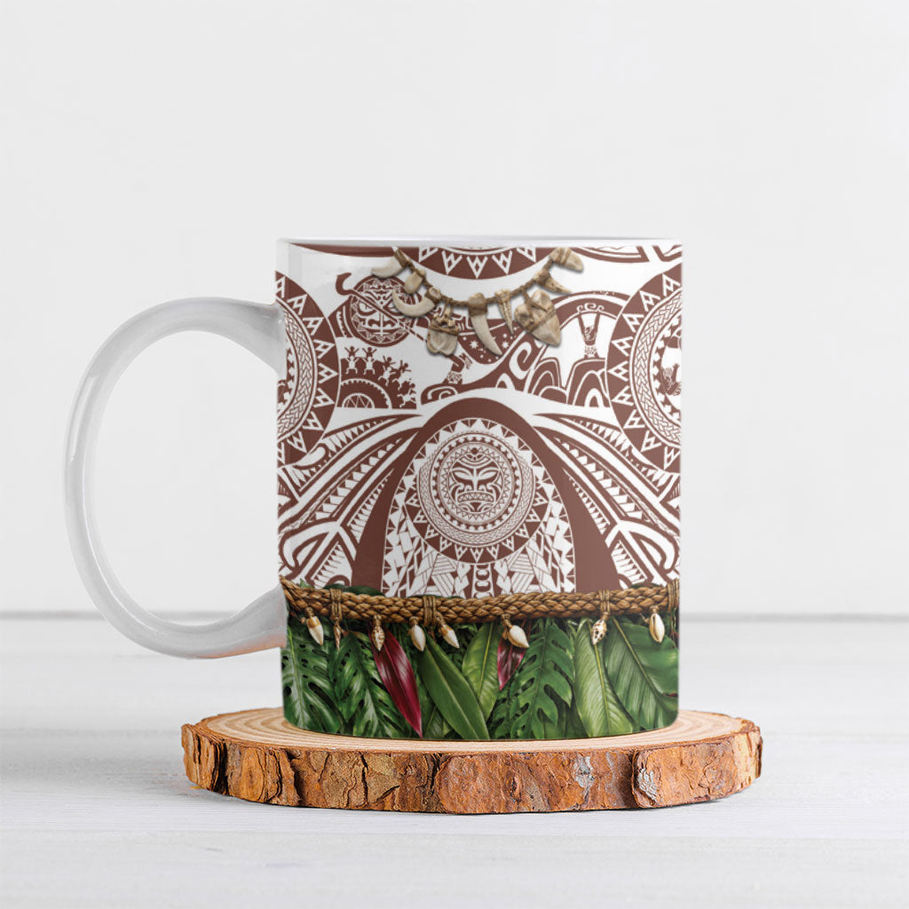 Polynesia Maui Umber Tattoo Inspired Ceramic Mug Tropical Leaf Skirt Costume