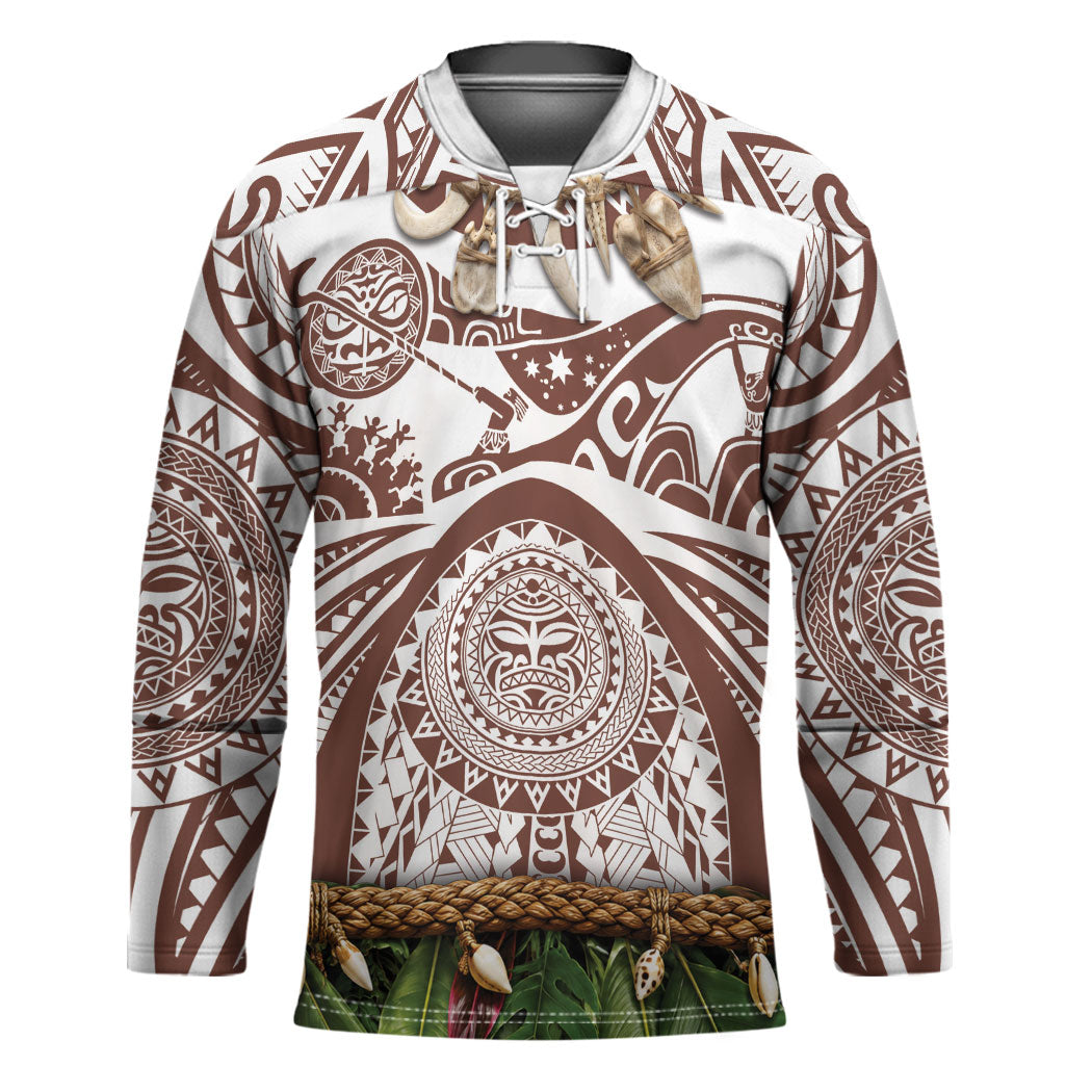 Polynesia Maui Umber Tattoo Inspired Hockey Jersey Tropical Leaf Skirt Costume DT05 Unisex Brown - Polynesian Pride