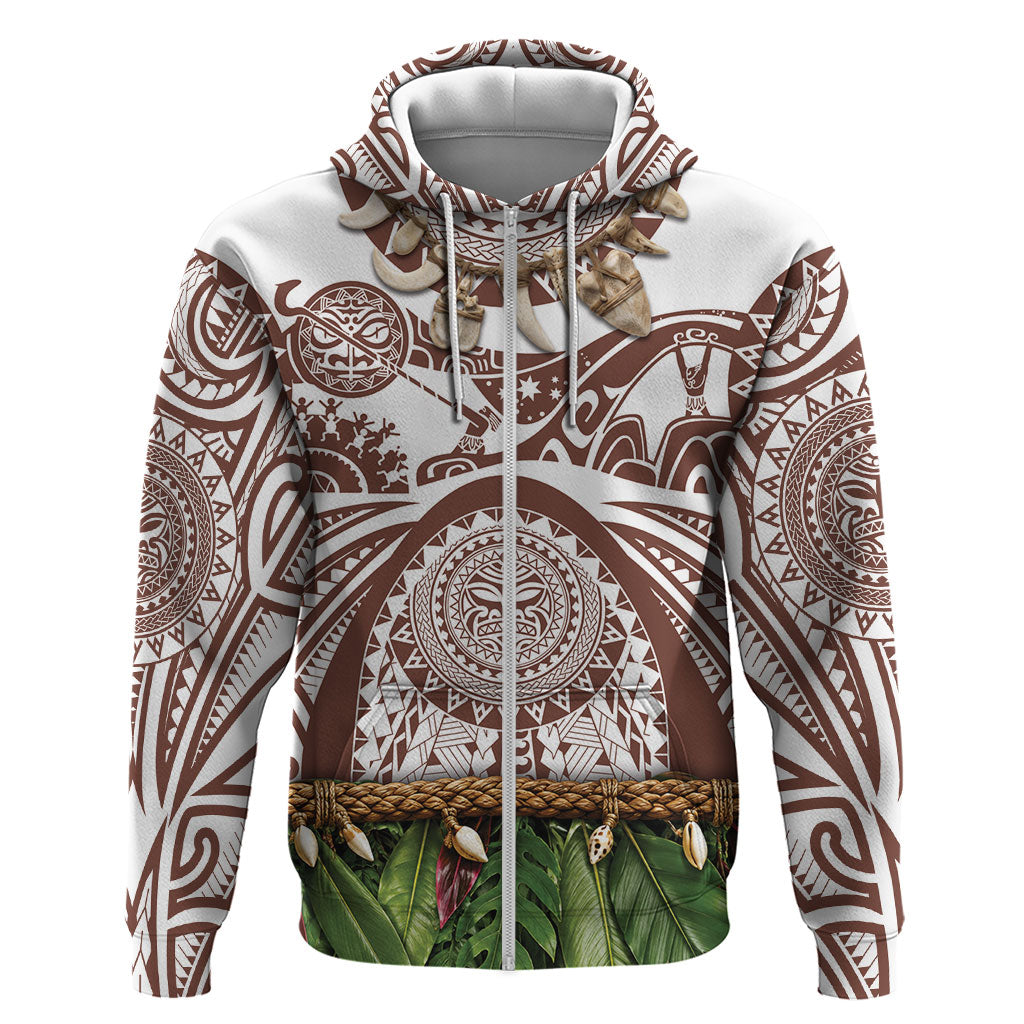 Polynesia Maui Umber Tattoo Inspired Hoodie Tropical Leaf Skirt Costume DT05 Zip Hoodie Brown - Polynesian Pride