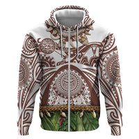Polynesia Maui Umber Tattoo Inspired Hoodie Tropical Leaf Skirt Costume DT05 Zip Hoodie Brown - Polynesian Pride