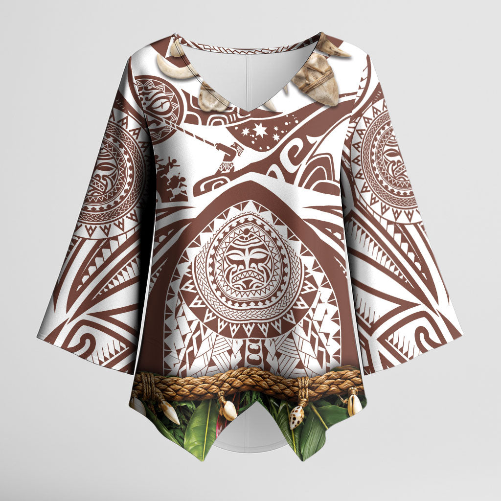 Polynesia Maui Umber Tattoo Inspired Kimono Sleeve Blouse Tropical Leaf Skirt Costume DT05 Female Brown - Polynesian Pride