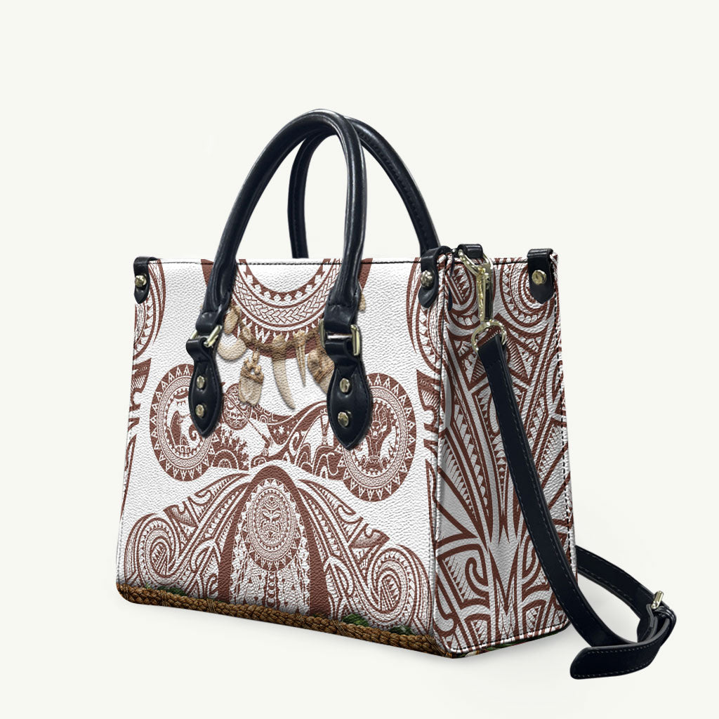 Polynesia Maui Umber Tattoo Inspired Leather Bag Tropical Leaf Skirt Costume DT05 Brown - Polynesian Pride