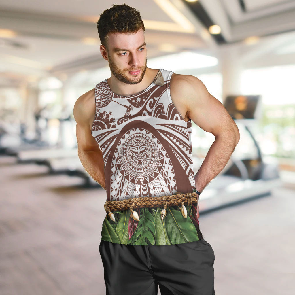 Polynesia Maui Umber Tattoo Inspired Men Tank Top Tropical Leaf Skirt Costume DT05 Brown - Polynesian Pride