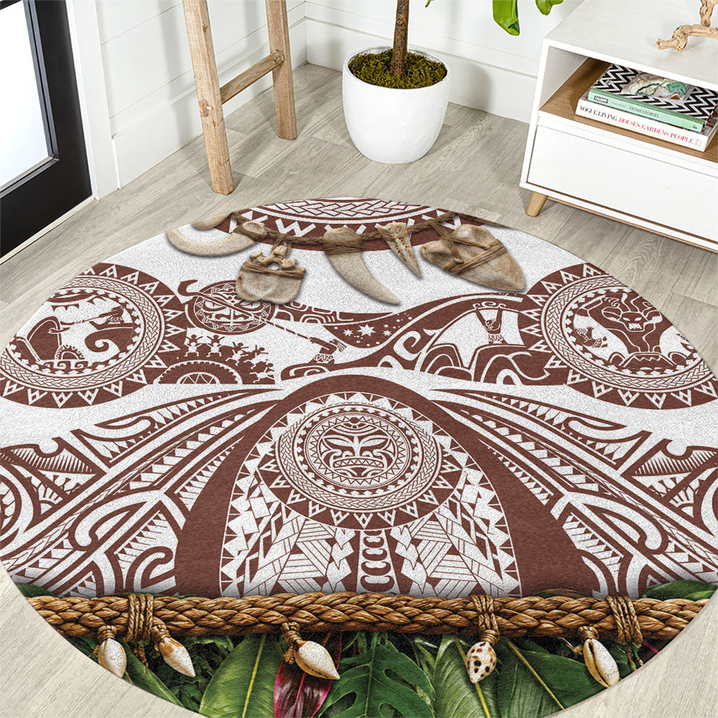 Polynesia Maui Umber Tattoo Inspired Round Carpet Tropical Leaf Skirt Costume