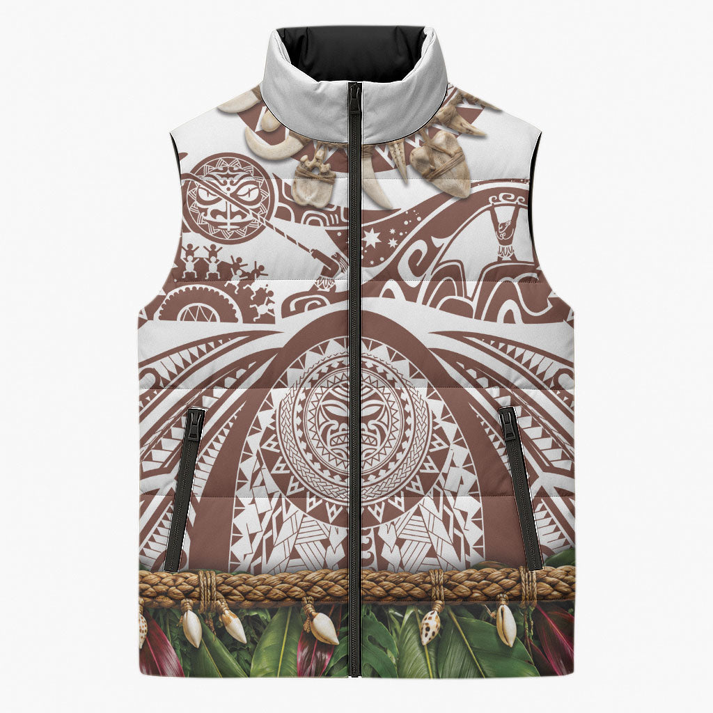 Polynesia Maui Umber Tattoo Inspired Sleeveless Puffer Jacket Tropical Leaf Skirt Costume DT05 Unisex Brown - Polynesian Pride