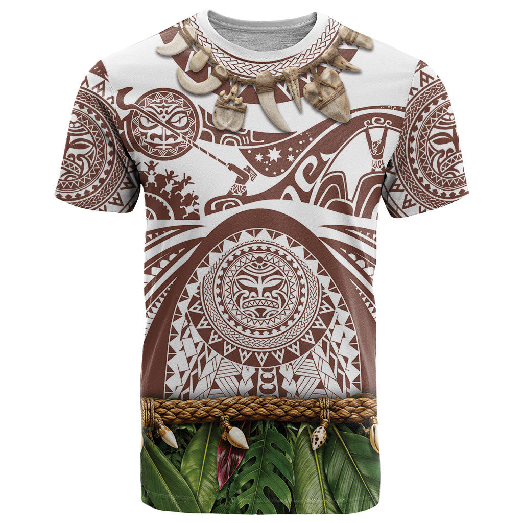 Polynesia Maui Umber Tattoo Inspired T Shirt Tropical Leaf Skirt Costume DT05 Brown - Polynesian Pride