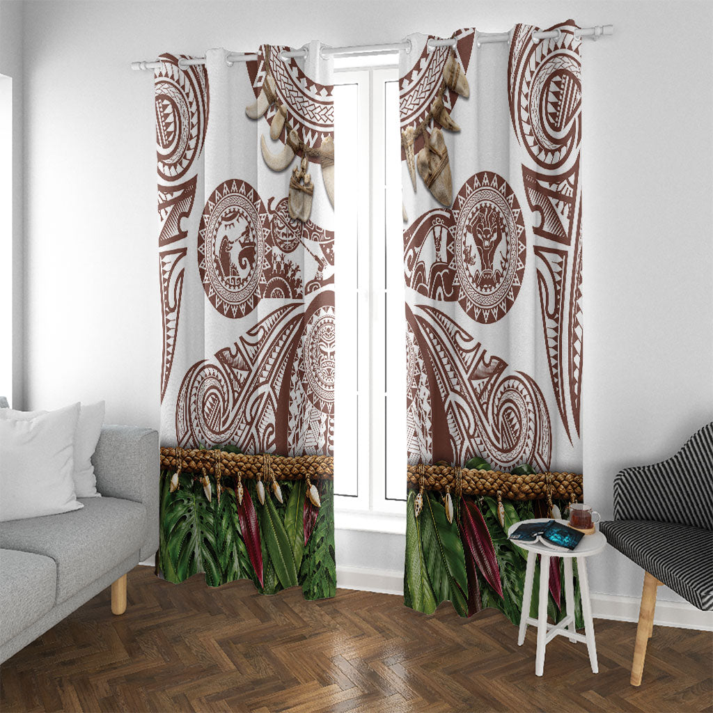 Polynesia Maui Umber Tattoo Inspired Window Curtain Tropical Leaf Skirt Costume DT05 With Grommets Brown - Polynesian Pride