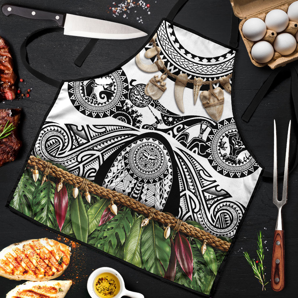 Polynesia Maui White Tattoo Inspired Apron Tropical Leaf Skirt Costume