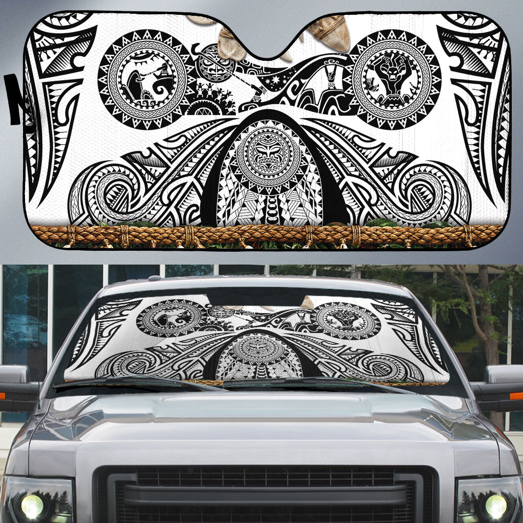 Polynesia Maui White Tattoo Inspired Auto Sun Shade Tropical Leaf Skirt Costume